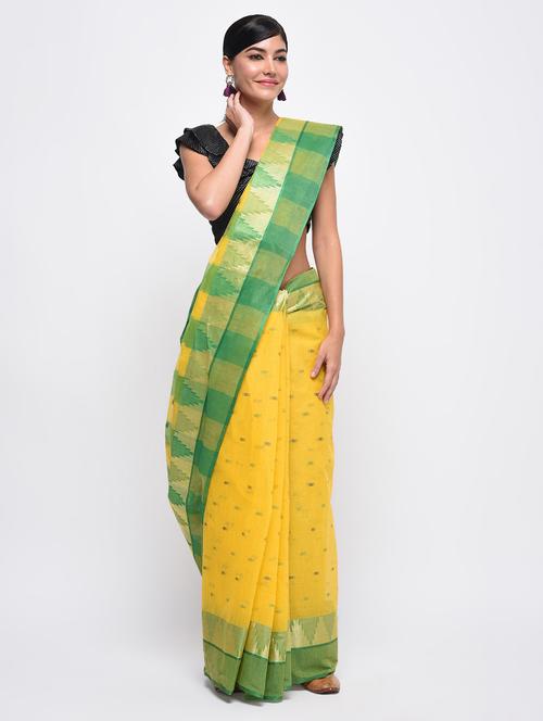 contrast zari border yellow tant saree - 15942002 - Very Small Image - 1