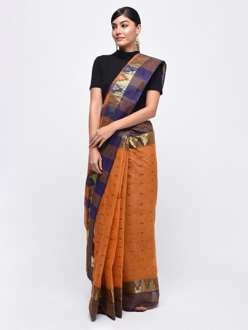 contrast zari border orange tant saree - 15942003 - Very Small Image - 1