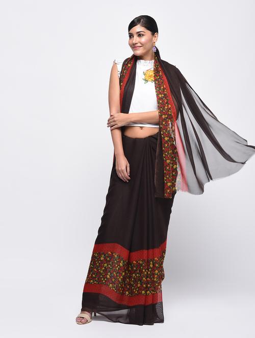 floral printed saree with blouse - 15942033 - Very Small Image - 1