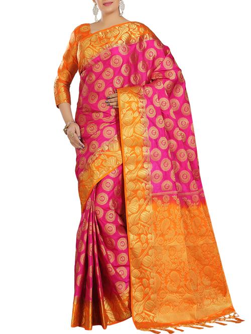 ethnic motif woven saree with blouse - 15942822 - Very Small Image - 1