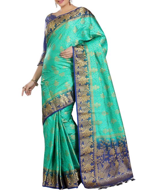 floral woven saree with blouse - 15942838 - Very Small Image - 1