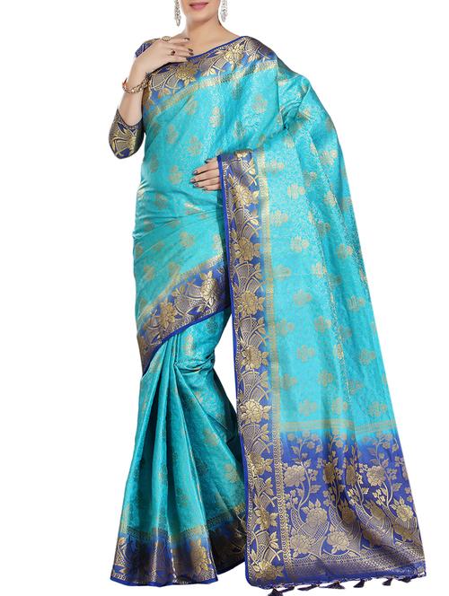 floral woven saree with blouse - 15942839 - Very Small Image - 1