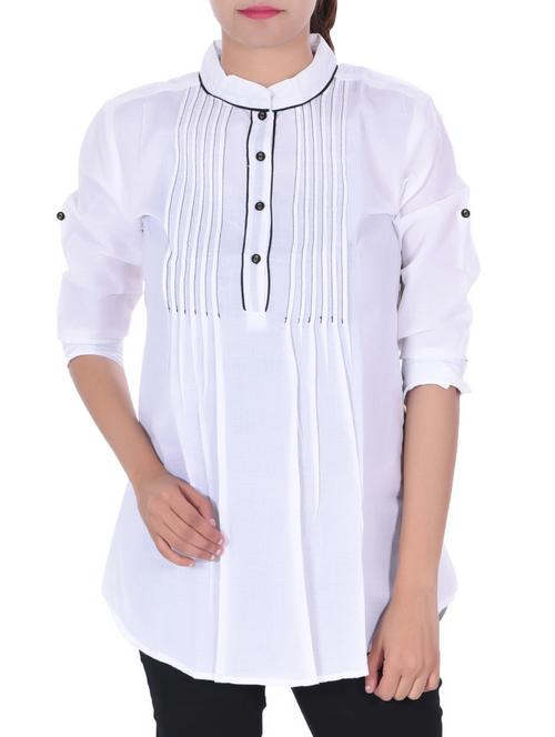 contrast piping pin tucked tunic - 15942967 - Very Small Image - 1