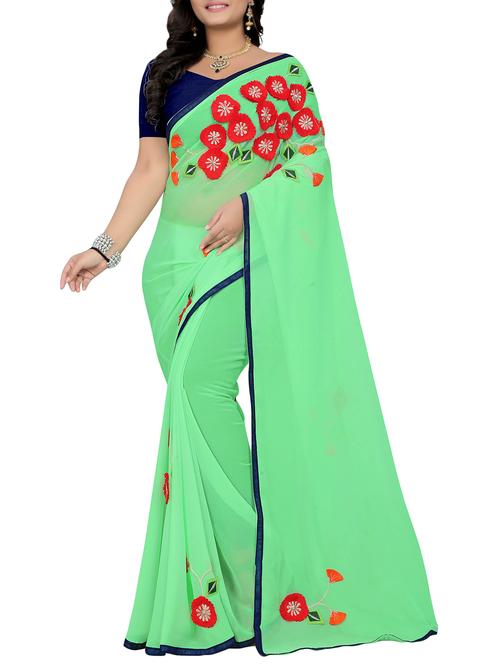 floral patchwork pista green saree with blouse - 15943767 - Very Small Image - 1