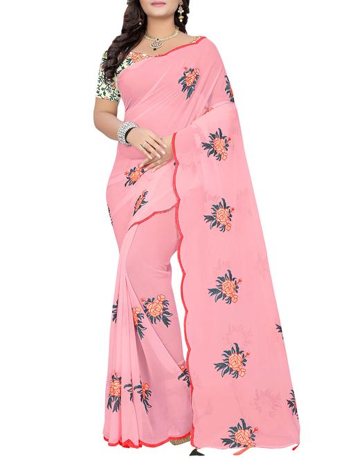 floral pink embroidered saree with blouse - 15943773 - Very Small Image - 1