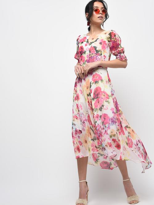 smocking detail floral high low dress - 15943836 - Very Small Image - 1