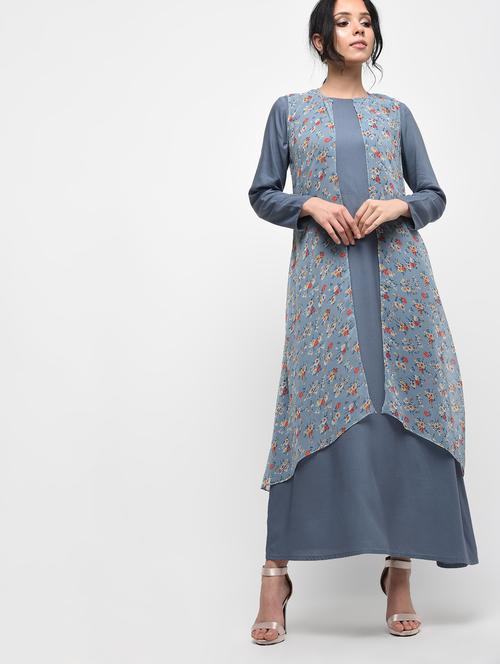 long sleeved maxi dress with floral shrug - 15943848 - Very Small Image - 1