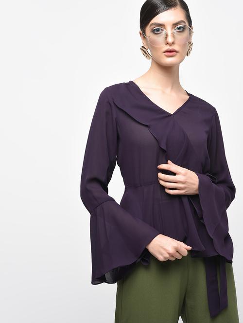 tie up detail ruffle top - 15943864 - Very Small Image - 1