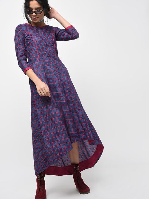 pocket detail checkered high low dress - 15943886 - Very Small Image - 1