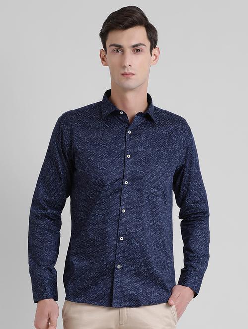 navy blue printed casual shirt - 15944441 - Very Small Image - 1