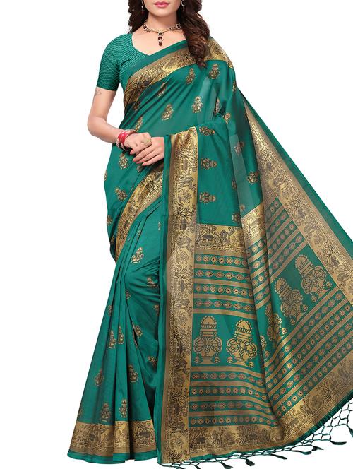 conversational printed turquoise mysore silk saree - 15944577 - Very Small Image - 1