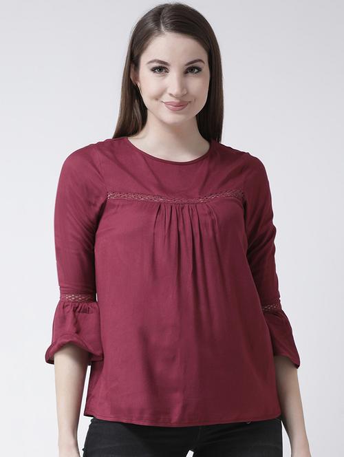 lace insert bell sleeved top - 15944616 - Very Small Image - 1