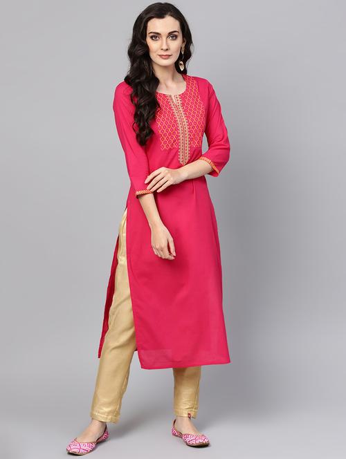fuchsia printed straight kurta - 15945292 - Very Small Image - 1