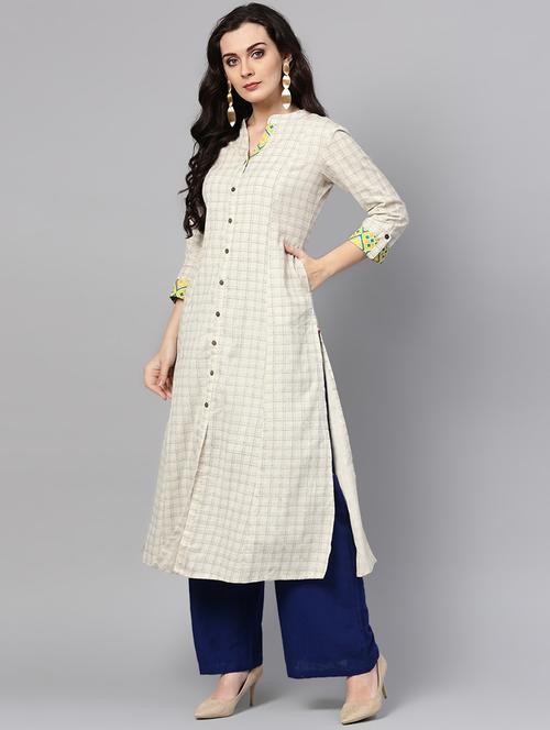 checkered a-line kurta - 15945294 - Very Small Image - 1