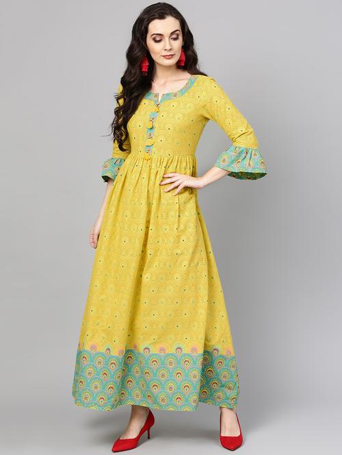 flared bell sleeves ethnic dress with tassels - 15945316 - Very Small Image - 1