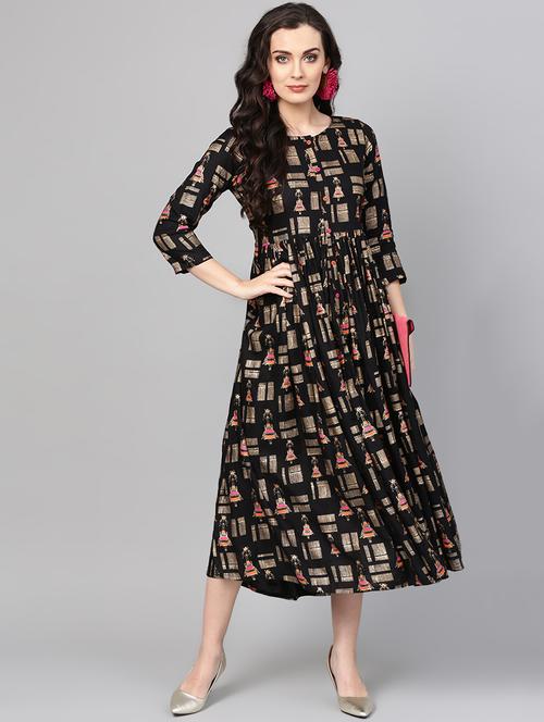 flared foil print dress - 15945317 - Very Small Image - 1