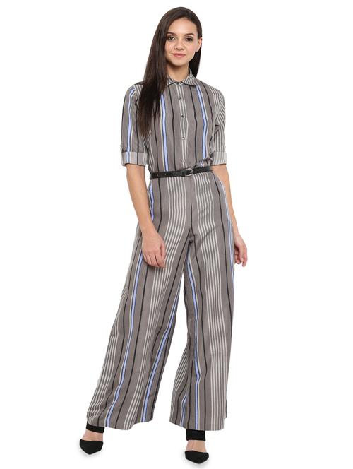 roll up sleeved striped jumpsuit - 15945359 - Very Small Image - 1