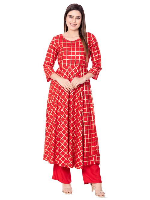 flared checkered kurta - 15945457 - Very Small Image - 1