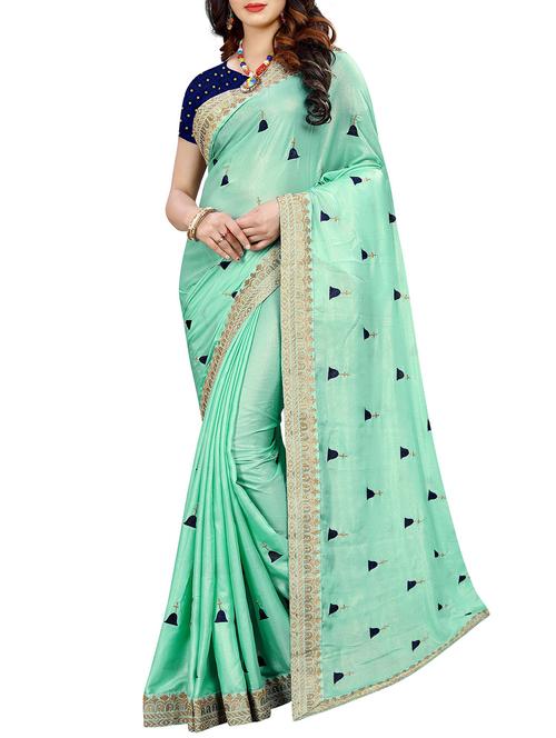 conversational turquoise embroidered saree with blouse - 15945608 - Very Small Image - 1