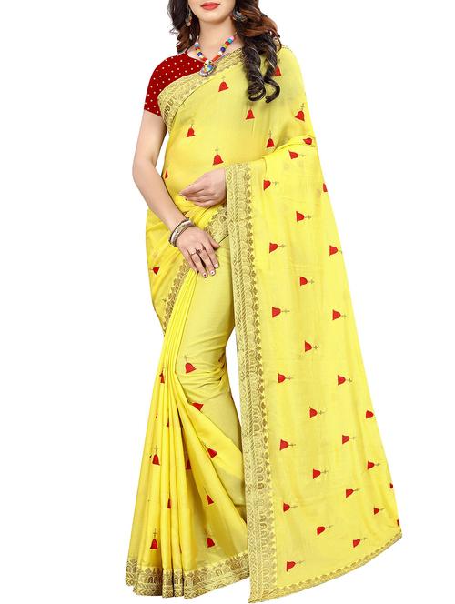conversational yellow embroidered saree with blouse - 15945610 - Very Small Image - 1