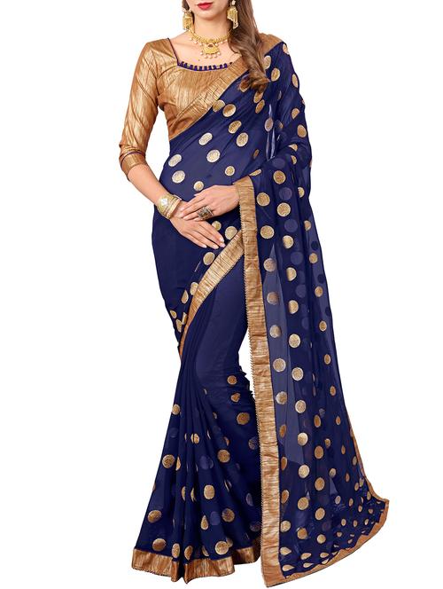 polka dots navy blue embroidered saree with blouse - 15945613 - Very Small Image - 1