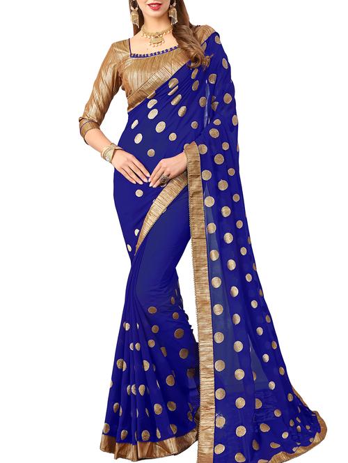 polka dots royal blue embroidered saree with blouse - 15945618 - Very Small Image - 1