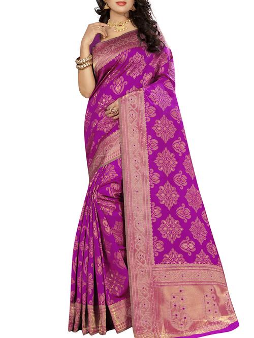 ethnic zari motif magenta kanjivaram saree with blouse - 15946395 - Very Small Image - 1