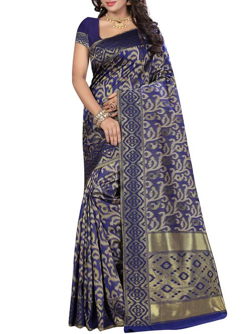paisley zari motif navy blue kanjivaram saree with blouse - 15946396 - Very Small Image - 1