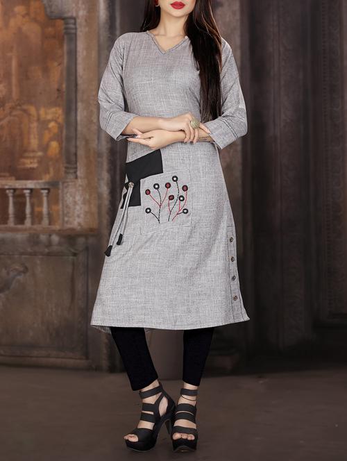 a-line embroidered kurta with pocket - 15947398 - Very Small Image - 1