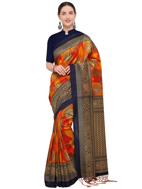 kalamkari printed orange mysore silk saree - 15947500 - Very Small Image - 1