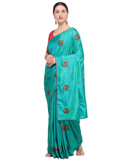 conversational turquoise embroidered saree with blouse - 15947510 - Very Small Image - 1