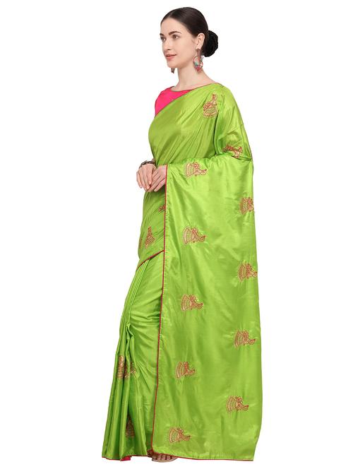 conversational parrot green embroidered saree with blouse - 15947511 - Very Small Image - 1