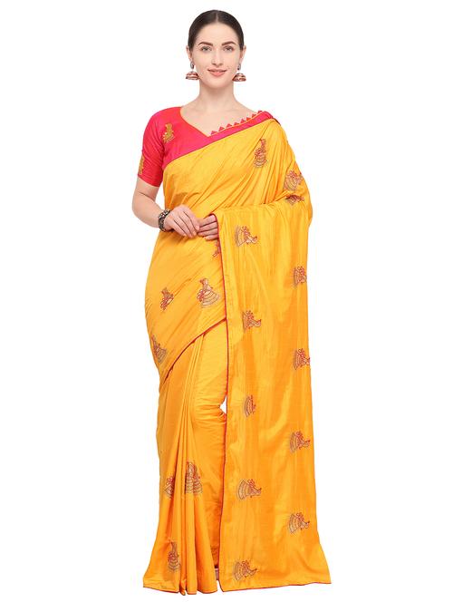 conversational mustard embroidered saree with blouse - 15947512 - Very Small Image - 1