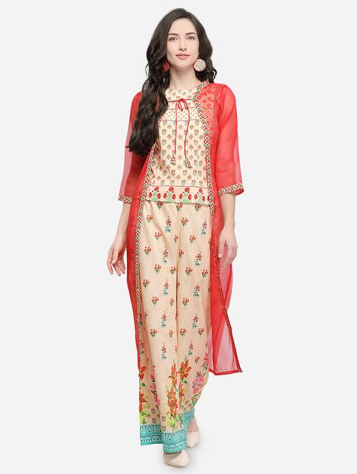 floral printed top pant with shrug suit set - 15947744 - Very Small Image - 1