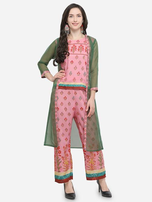floral printed top pant with shrug suit set - 15947747 - Very Small Image - 1