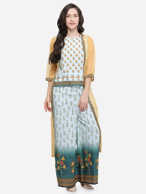 floral printed top pant with shrug suit set - 15947748 - Very Small Image - 1