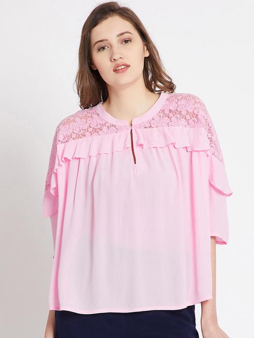 floral lace ruffle detail top - 15950619 - Very Small Image - 1
