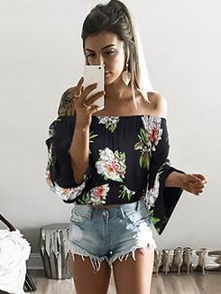 off shoulder floral crop top - 15950955 - Very Small Image - 1
