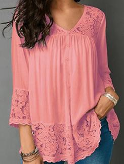 lace detail v-neck top - 15950977 - Very Small Image - 1