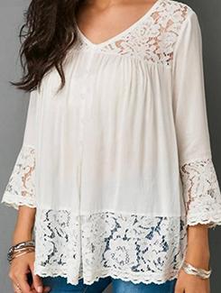 lace detail v-neck top - 15950978 - Very Small Image - 1