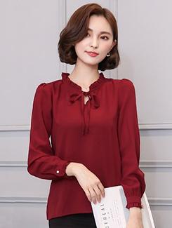 frill detail tie up neck top - 15951033 - Very Small Image - 1