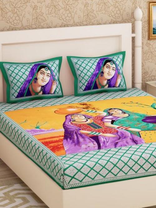 cotton ethnic printed double bed sheet with 2 pillow covers - 15951483 - Very Small Image - 1