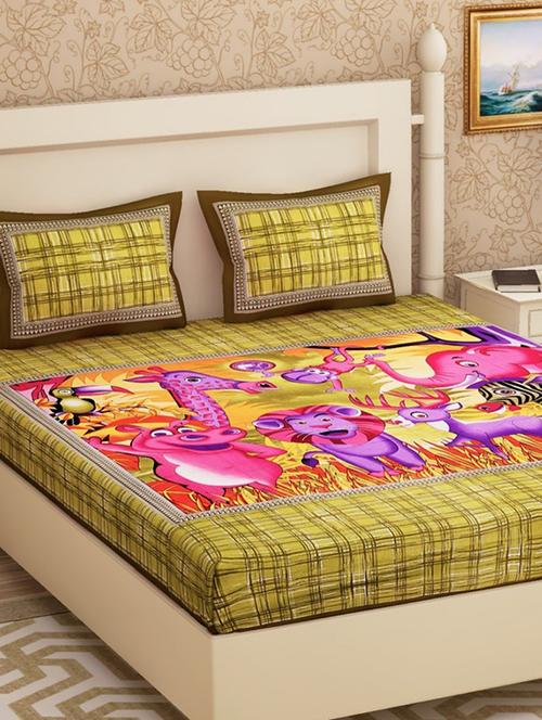 cotton ethnic printed double bed sheet with 2 pillow covers - 15951493 - Very Small Image - 1