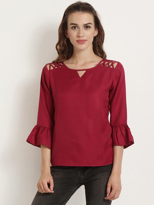criss cross detail bell sleeved top - 15951557 - Very Small Image - 1