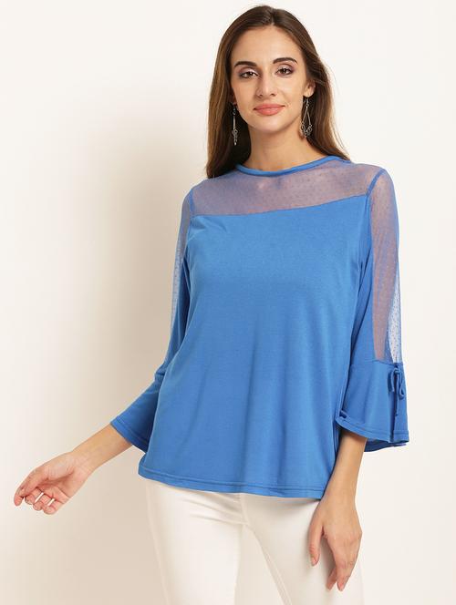 dobby paneled bell sleeved top - 15951558 - Very Small Image - 1