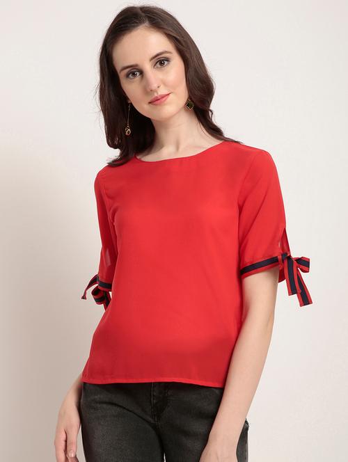 contrast tie up sleeved top - 15951606 - Very Small Image - 1