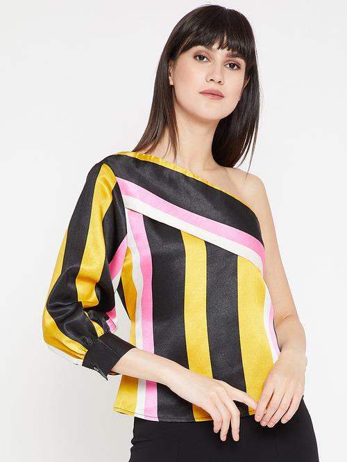 tie back striped single shoulder top - 15951629 - Very Small Image - 1