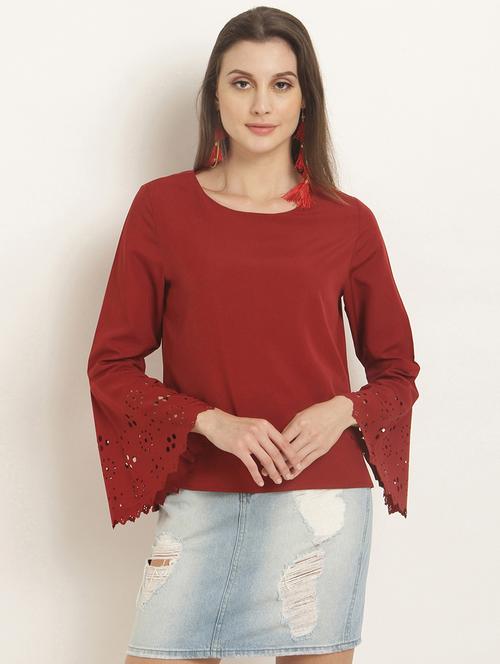 cut work bell sleeved top - 15951656 - Very Small Image - 1
