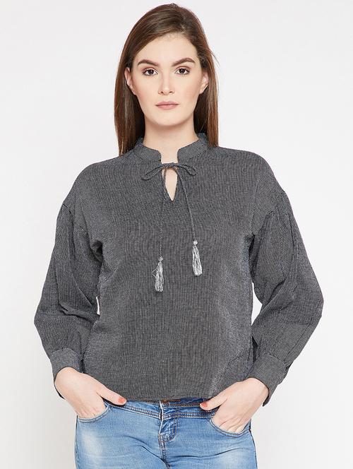 tie up neck checkered top - 15951676 - Very Small Image - 1
