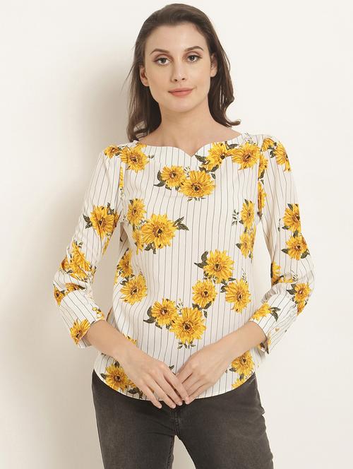 curved hem floral striped top - 15951689 - Very Small Image - 1